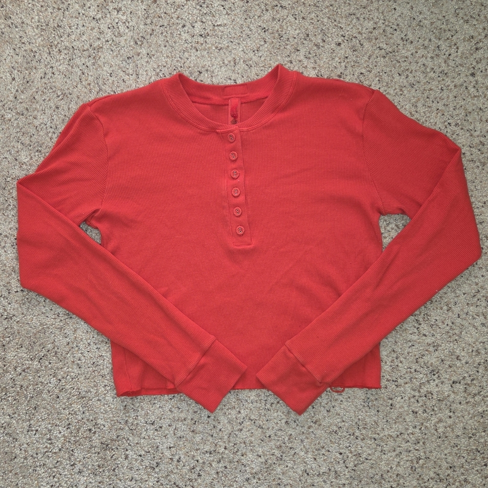 Skims Cotton Ribbed Henley Top